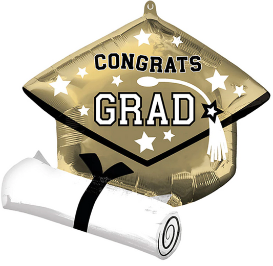 25" Congrats Grad Gold Diploma & Cap Mylar