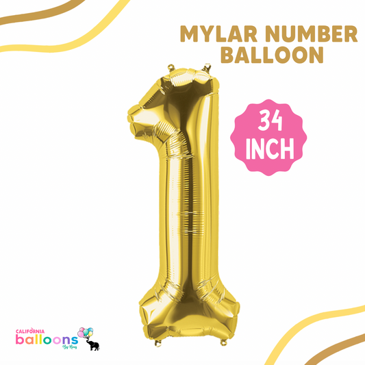 Number ONE Mylar Balloon - GOLD - 34 INCH