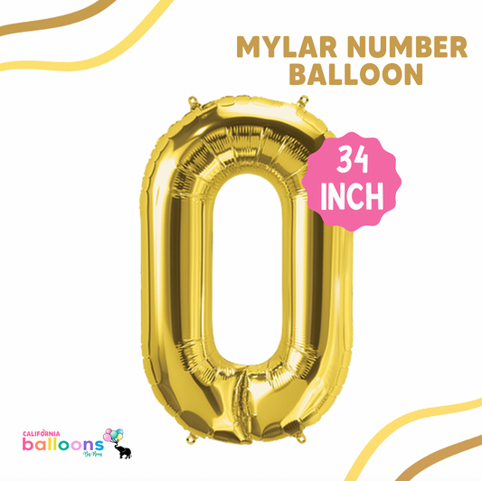 Number ZERO Mylar Balloon - GOLD - 34 INCH