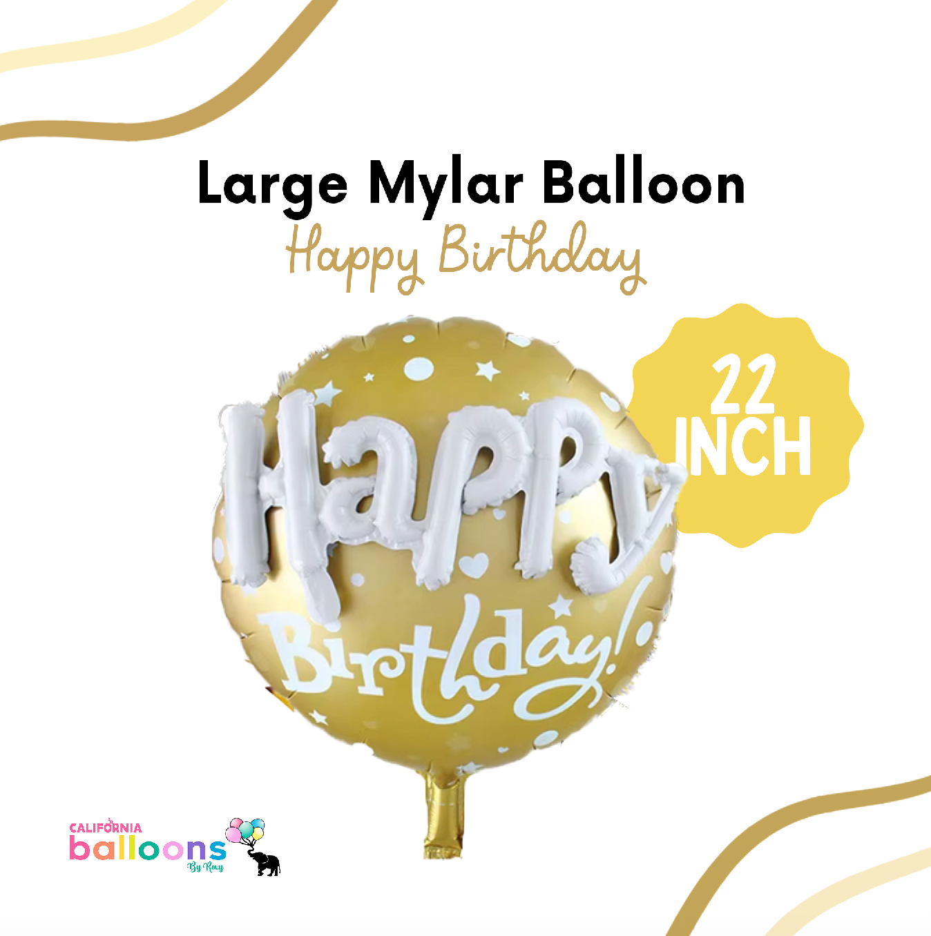 22" 3D Lettering HAPPY BIRTHDAY Round Mylar Balloon - GOLD