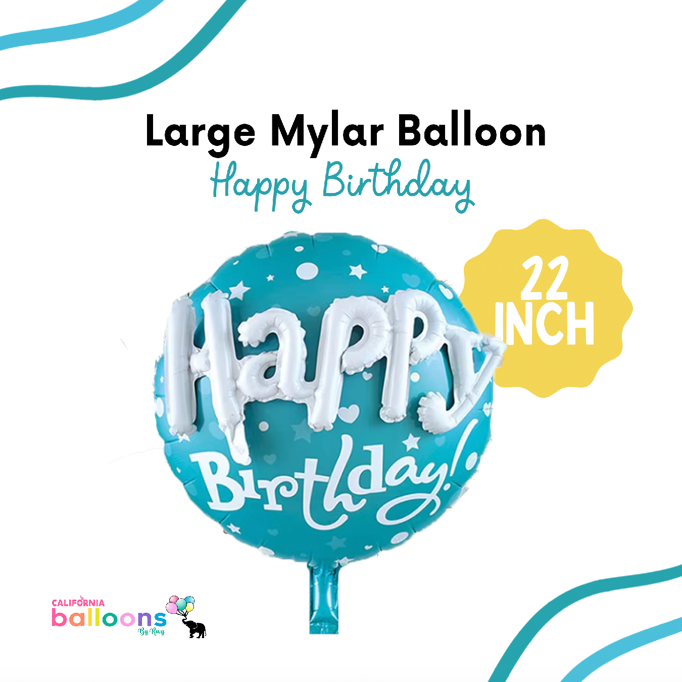 22" 3D Lettering HAPPY BIRTHDAY Round Mylar Balloon - BLUE