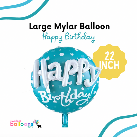 22" 3D Lettering HAPPY BIRTHDAY Round Mylar Balloon - BLUE