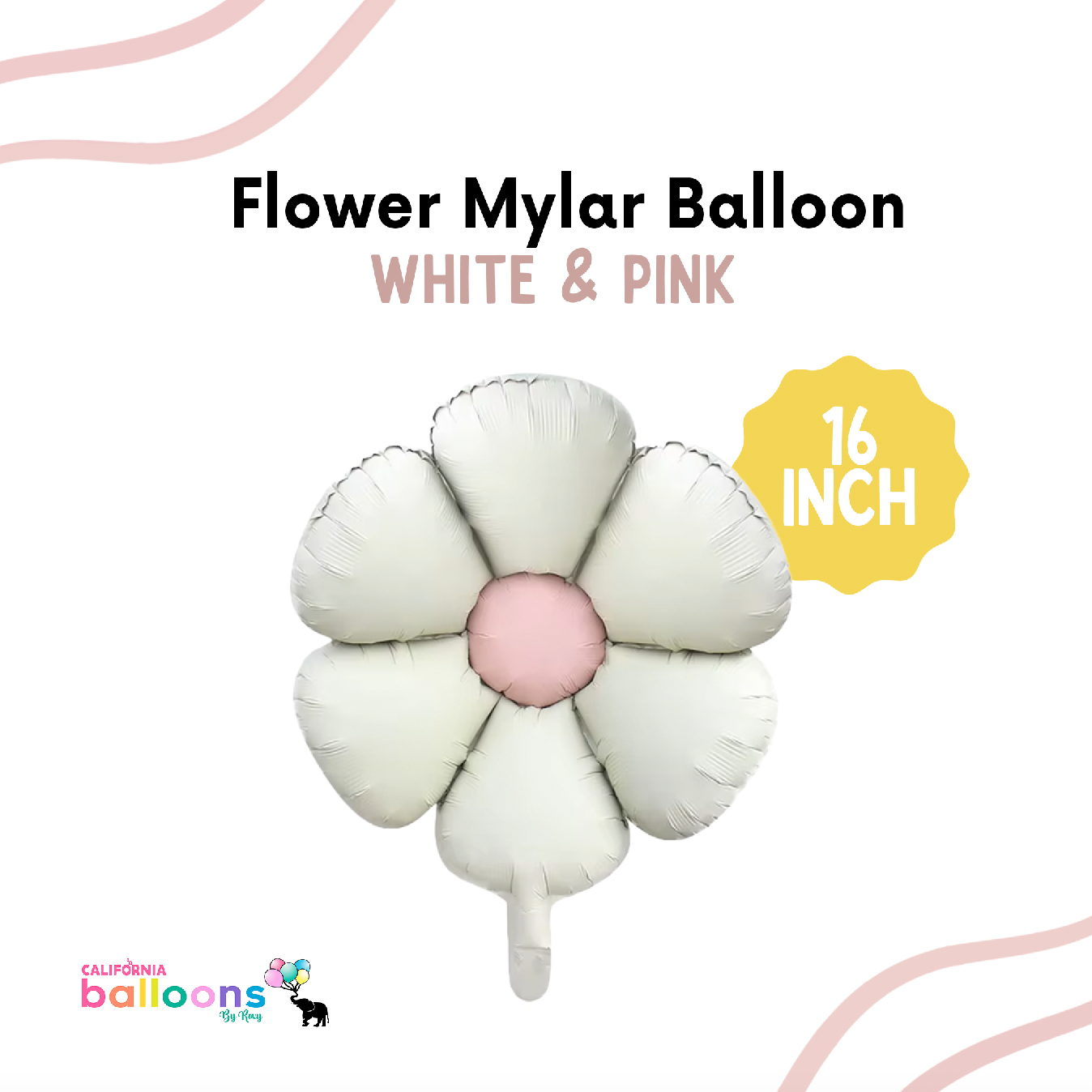 16" White & Pink Flower Balloon (AIR-FILL ONLY)