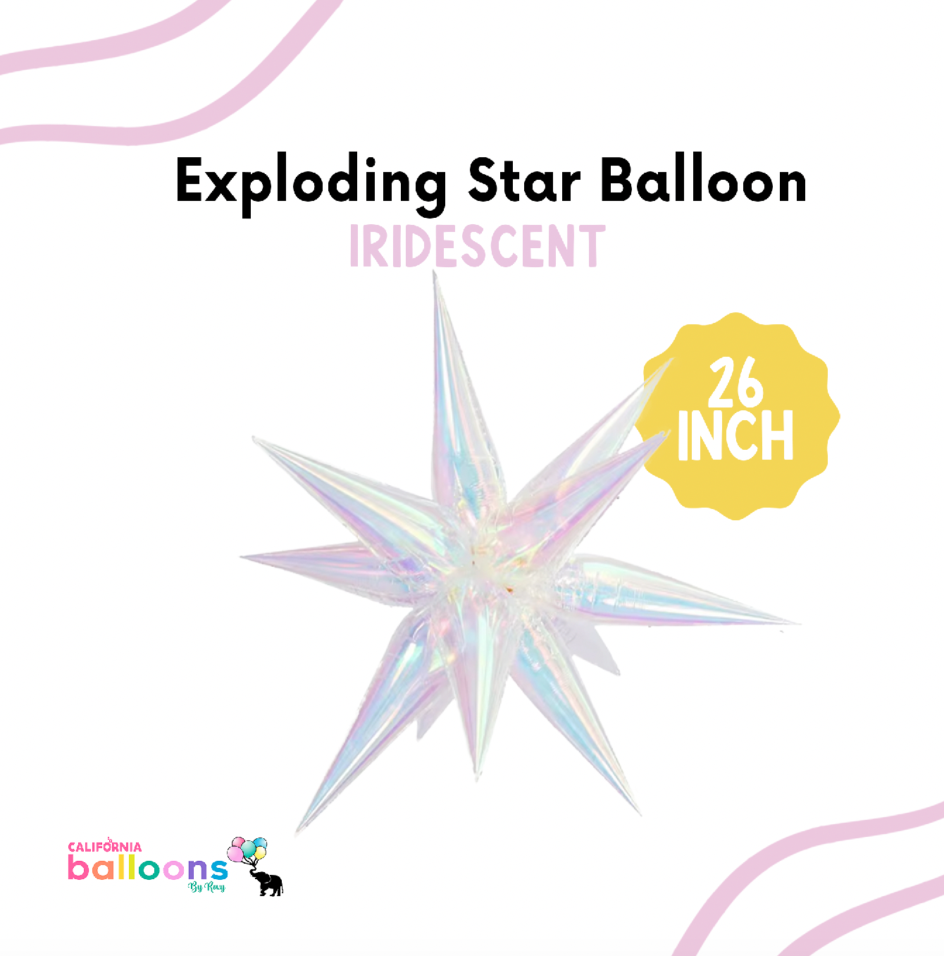 26" Starburst Exploding Star Mylar Balloon - HOLOGRAPHIC (AIR-FILL ONLY)