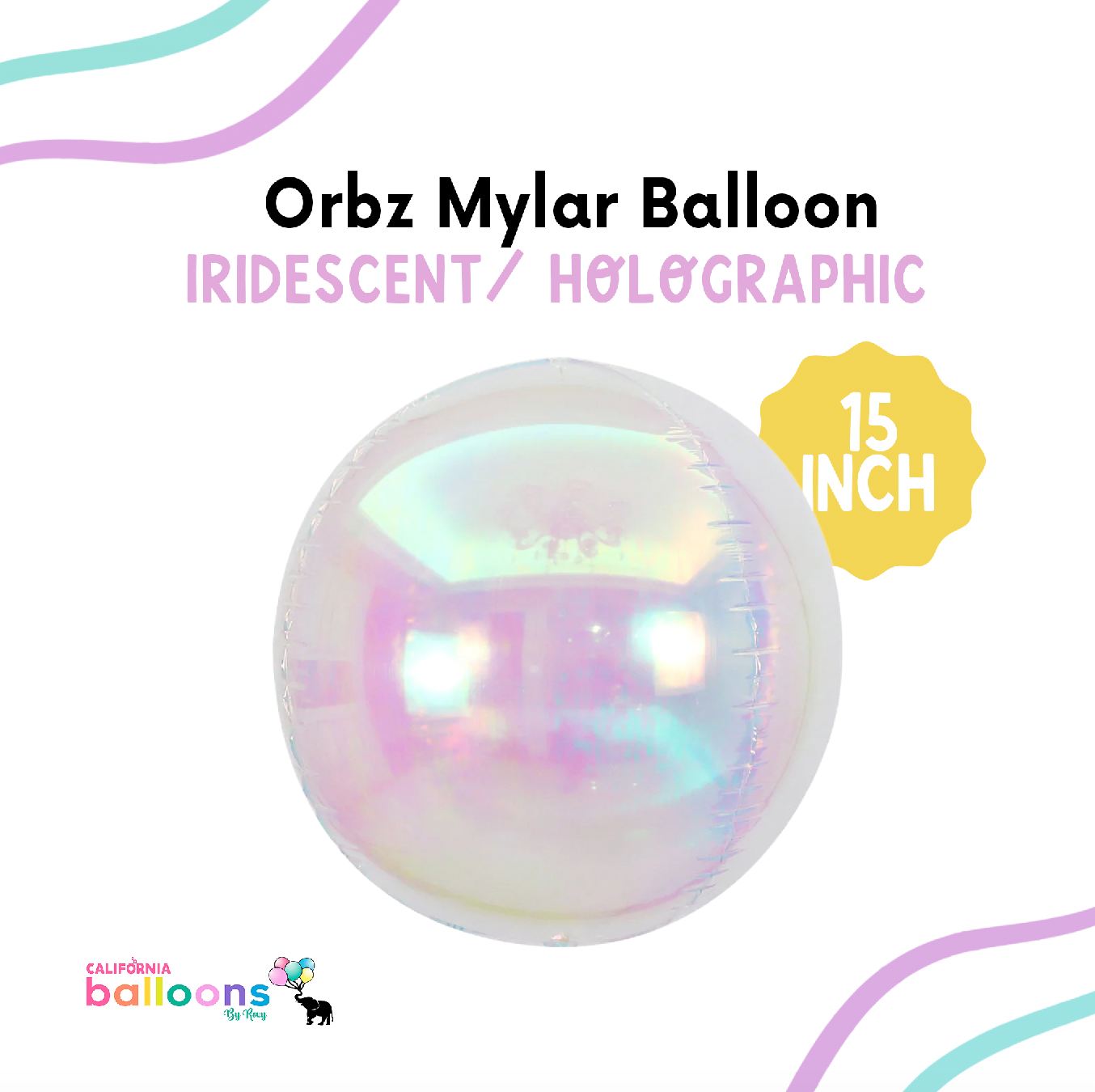 15" Holographic Clear Foil ORBZ (Self-sealing) Balloon