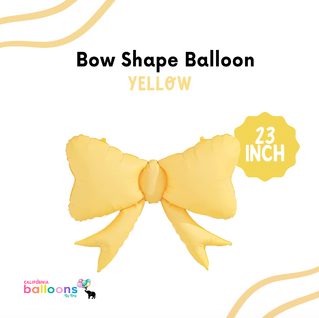 23" Yellow Bow Shape Balloon (AIR-FILL ONLY)