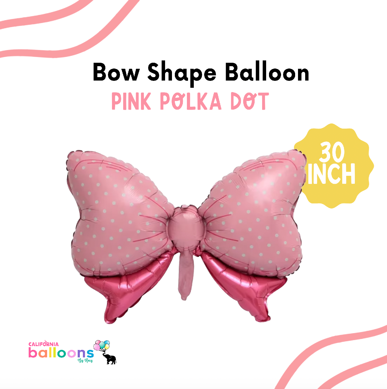 30" Polka Dot Pink Bow Shape Balloon