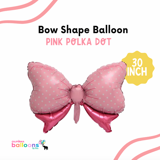 30" Polka Dot Pink Bow Shape Balloon