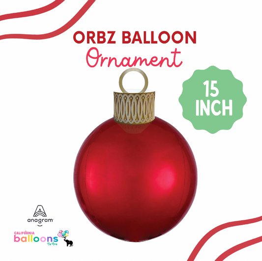 15" Red Satin Orbz Ornament Balloons