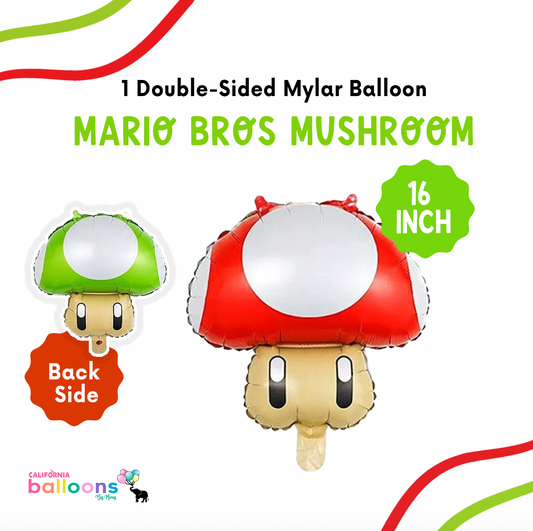 16" Mario Bros Mushroom Mylar Balloon - 1 PC (double-sided)