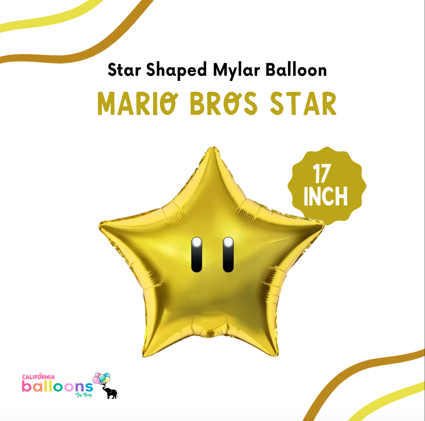 17" Mario Bros Star Shape Mylar Balloon