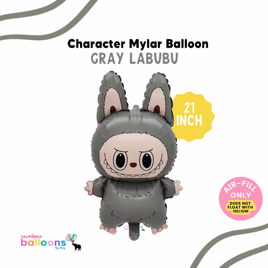 21" Gray Labubu Monster Foil Balloon - (AIR-FILL ONLY)