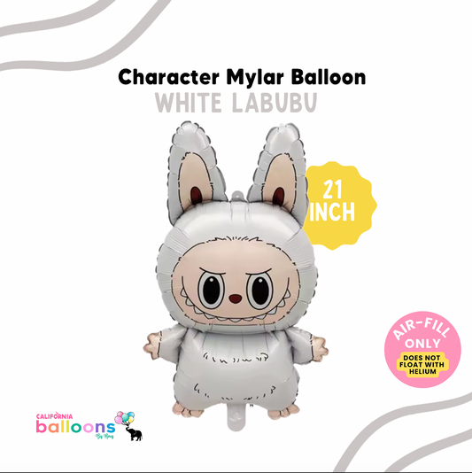 21" White Labubu Monster Foil Balloon - (AIR-FILL ONLY)