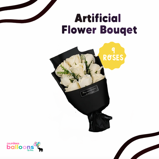 Artificial Small Rose Flower Bouquet - WHITE  (9 Roses)