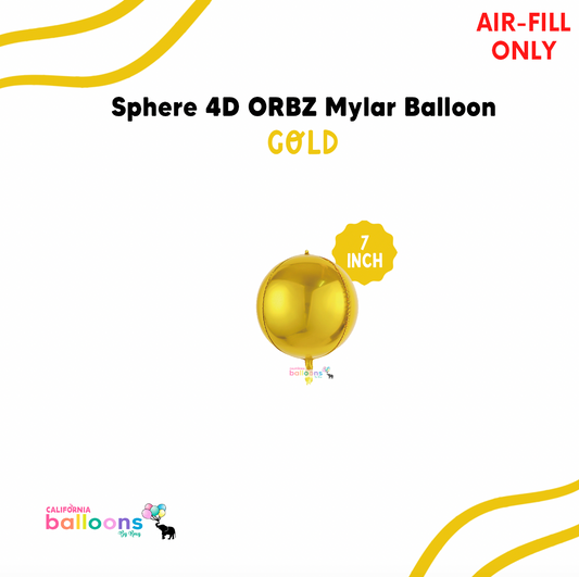7" Mini Gold Mylar ORBZ (Self-sealing) Balloon (AIR-FILL ONLY)