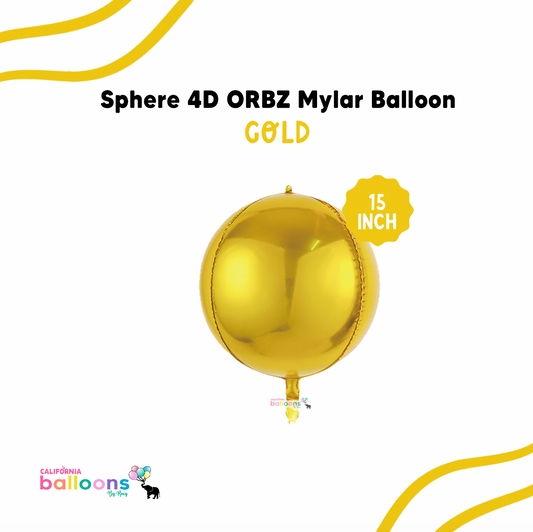 15" Gold Mylar ORBZ (Self-sealing) Balloon