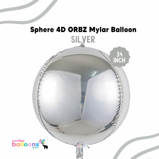 34" Silver Mylar ORBZ (Self-sealing) Balloon