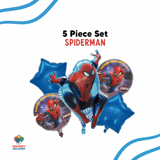 Spiderman Inspired Mylar Balloon Bouquet, 5 pc