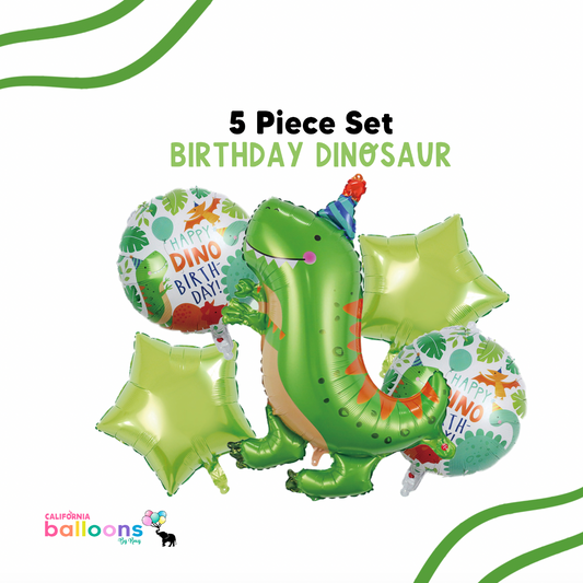Green Birthday Dinosaur Mylar Balloon Bouquet, 5 pc