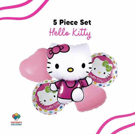Hello Kitty Inspired Mylar Balloon Bouquet, 5 pc