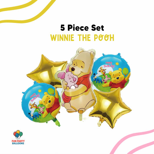 Pooh Winnie Inspired Mylar Balloon Bouquet, 5 pc