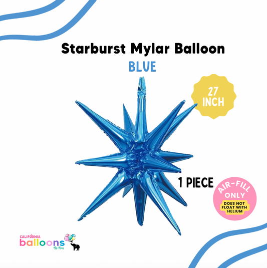 27" Starburst Exploding Star Mylar Balloon - BLUE  (AIR-FILL ONLY)