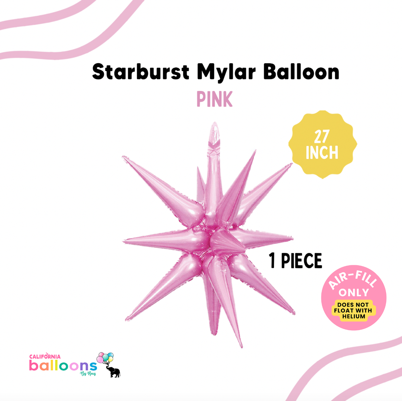 27" Starburst Exploding Star Mylar Balloon - PINK (AIR-FILL ONLY)