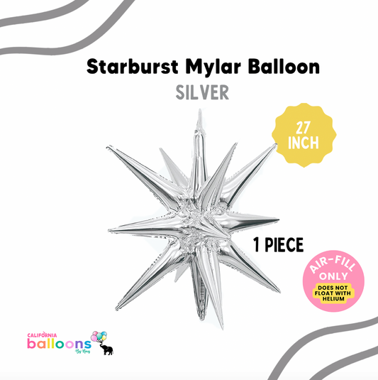 27" Starburst Exploding Star Mylar Balloon - SILVER (AIR-FILL ONLY)