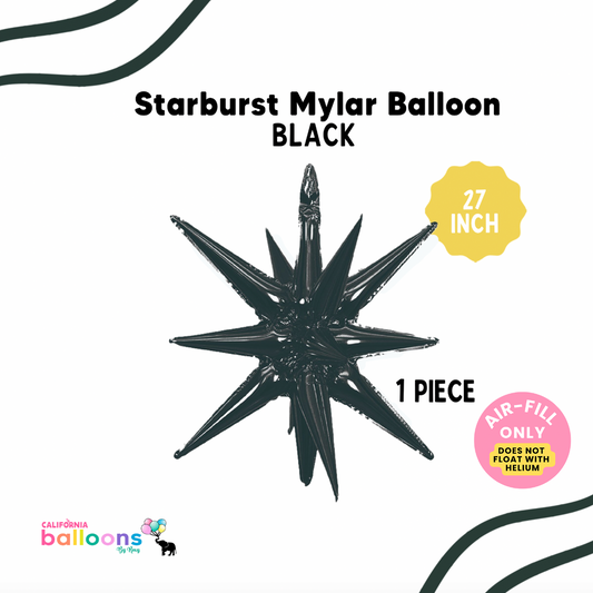 27" Starburst Exploding Star Mylar Balloon - BLACK (AIR-FILL ONLY)
