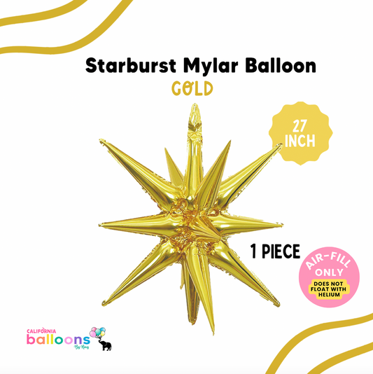 27" Starburst Exploding Star Mylar Balloon - GOLD  (AIR-FILL ONLY)