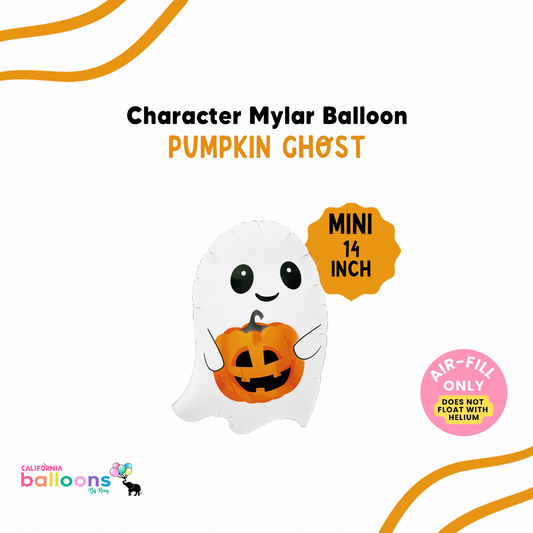 14" -MINI- Pumpkin Holding Ghost Mylar Balloon (AIR-FILL ONLY)