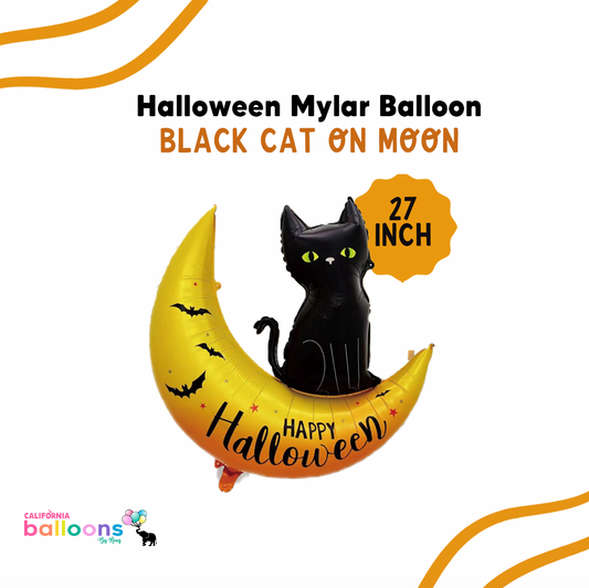 27" Happy Halloween Black Cat - Mylar Balloon