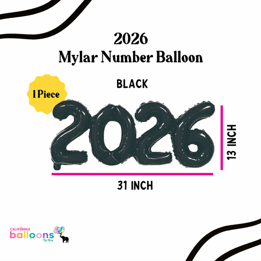 13" Connected 2026 Number Balloon (AIR-FILL ONLY) - BLACK