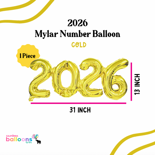 13" Connected 2026 Number Balloon (AIR-FILL ONLY) - GOLD