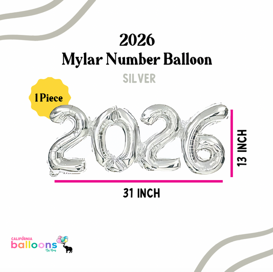 13" Connected 2026 Number Balloon (AIR-FILL ONLY) - SILVER