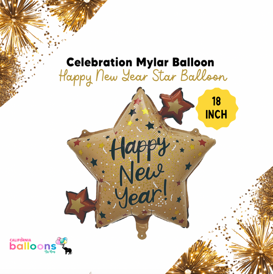 18" Happy New Year 3D Star  - Mylar Balloon