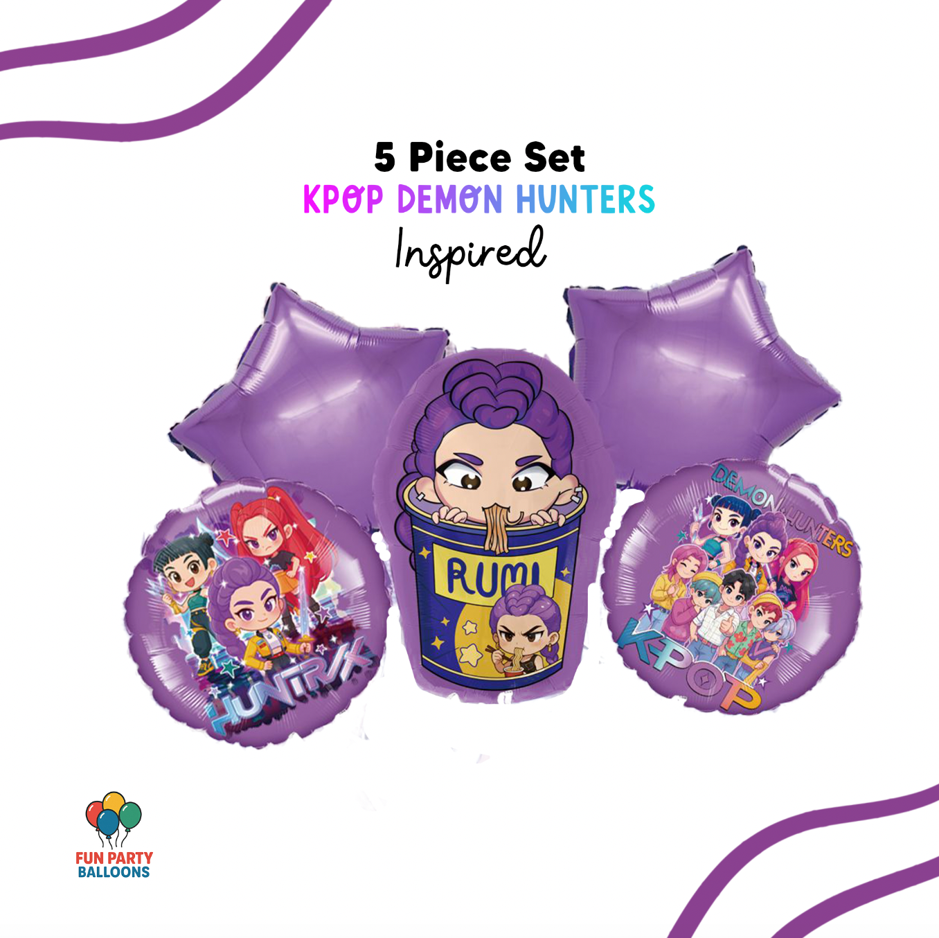 Kpop Character Inspired Mylar Balloon Bouquet, 5 pc