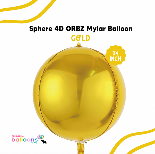 34" Gold Mylar ORBZ (Self-sealing) Balloon