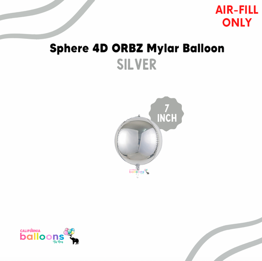 7" Mini Silver Mylar ORBZ (Self-sealing) Balloon (AIR-FILL ONLY)
