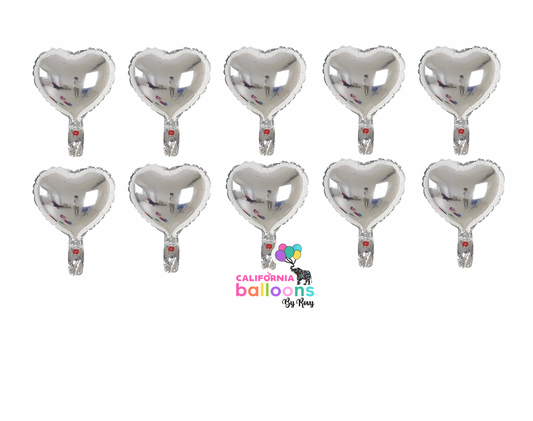 5" Mini Heart Shape Mylar Balloon - AIR-FILL ONLY - 10 PC Pack - SILVER