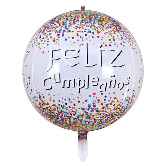 15" Funfetti Feliz Cumpleaños White FOIL ORBZ (Self-sealing) Balloon