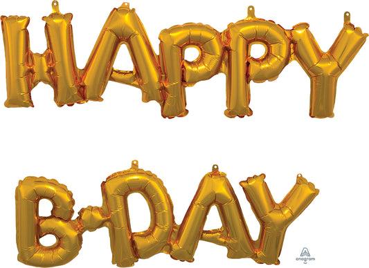 Air-Filled Foil Happy B-Day Sign Gold