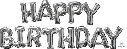 Silver Happy Birthday Balloon Banner (Air- Fill ONLY)