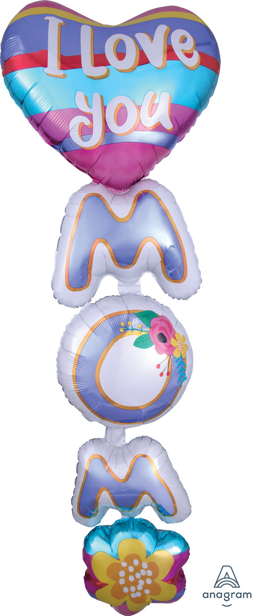 "I Love You Mom" Vertical 5FT Foil Balloon
