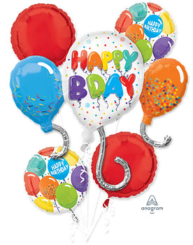 5 Pc Happy B-Day Colorful Balloon Bouquet