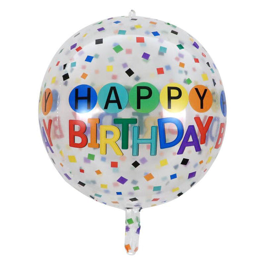 15" Confetti Happy Birthday Clear ORBZ (Self-sealing) Balloon