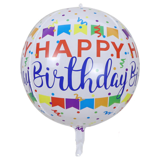 15" Happy Birthday banner White foil ORBZ (Self-sealing) Balloon