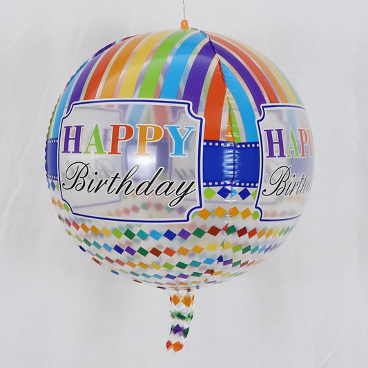 15" Happy Birthday Stripes & argyle Clear ORBZ (Self-sealing) Balloon
