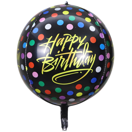 15" Happy Birthday Colorful Polka Dot Black Foil ORBZ (Self-sealing) Balloon