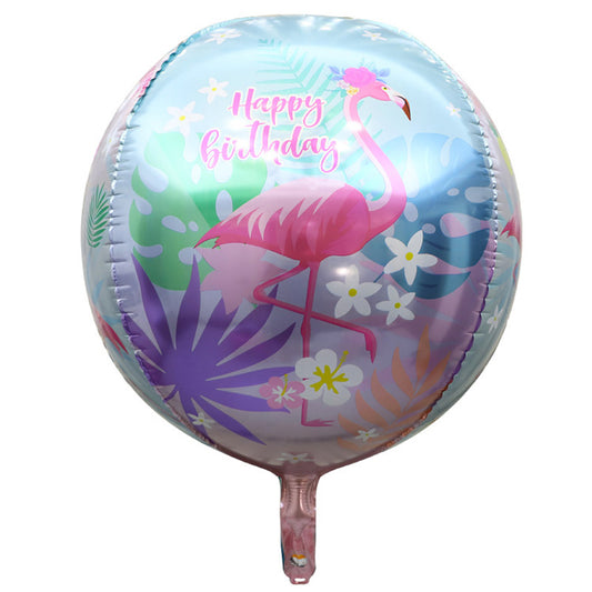 15" Tropical Flamingo Happy Birthday Foil ORBZ (Self-sealing) Balloon
